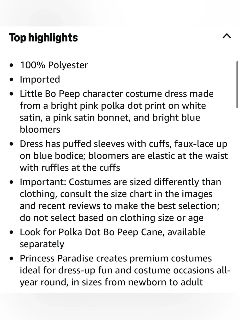 NWT Rubie's Princess Paradise Pink Bo Peep Halloween Costume Size: X-Sm